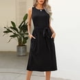 thumbnail image 2 of Sngxgn Women's Summer Bodycon Casual Midi Sleeveless Hollow Out Knit Side Slit Striped Long Tank Dress(Black,XXL), 2 of 5