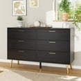 thumbnail image 3 of FUFU&GAGA 6 Drawer Black Dresser, 54” Double Dresser with Gold Metal Handles and Legs, Modern Chest of Drawers Wood Storage Cabinet for Bedroom Living Room, 55.1”W x 15.6”D x 30.2”H, 3 of 14