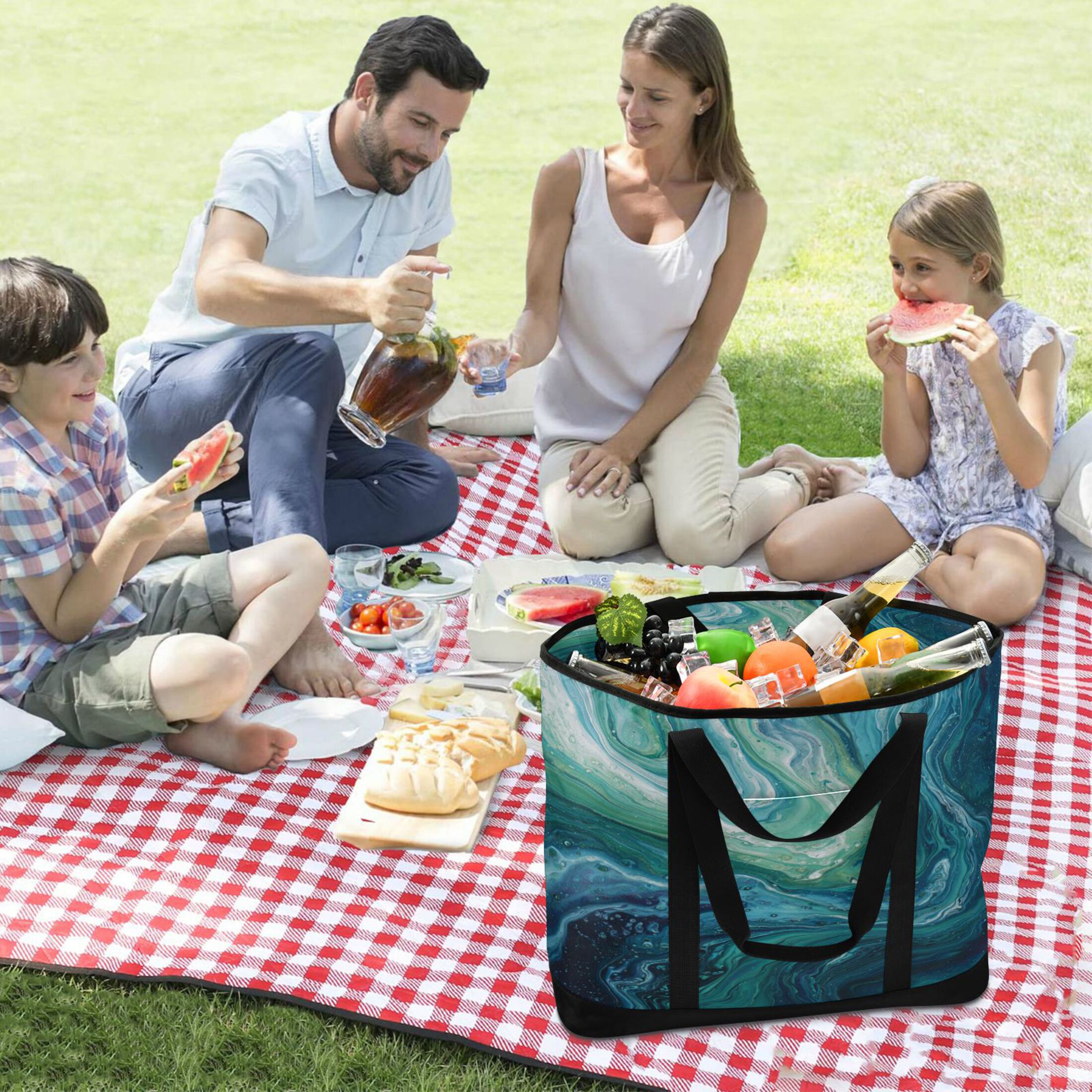 Extra-Large Wide Opening Design Capacity Hand-Held Ice Pack Thickened Insulation Layer For Long-Lasting Cold Retention For Outdoor Shopping Picnics And Camping Dark Blue Fluid