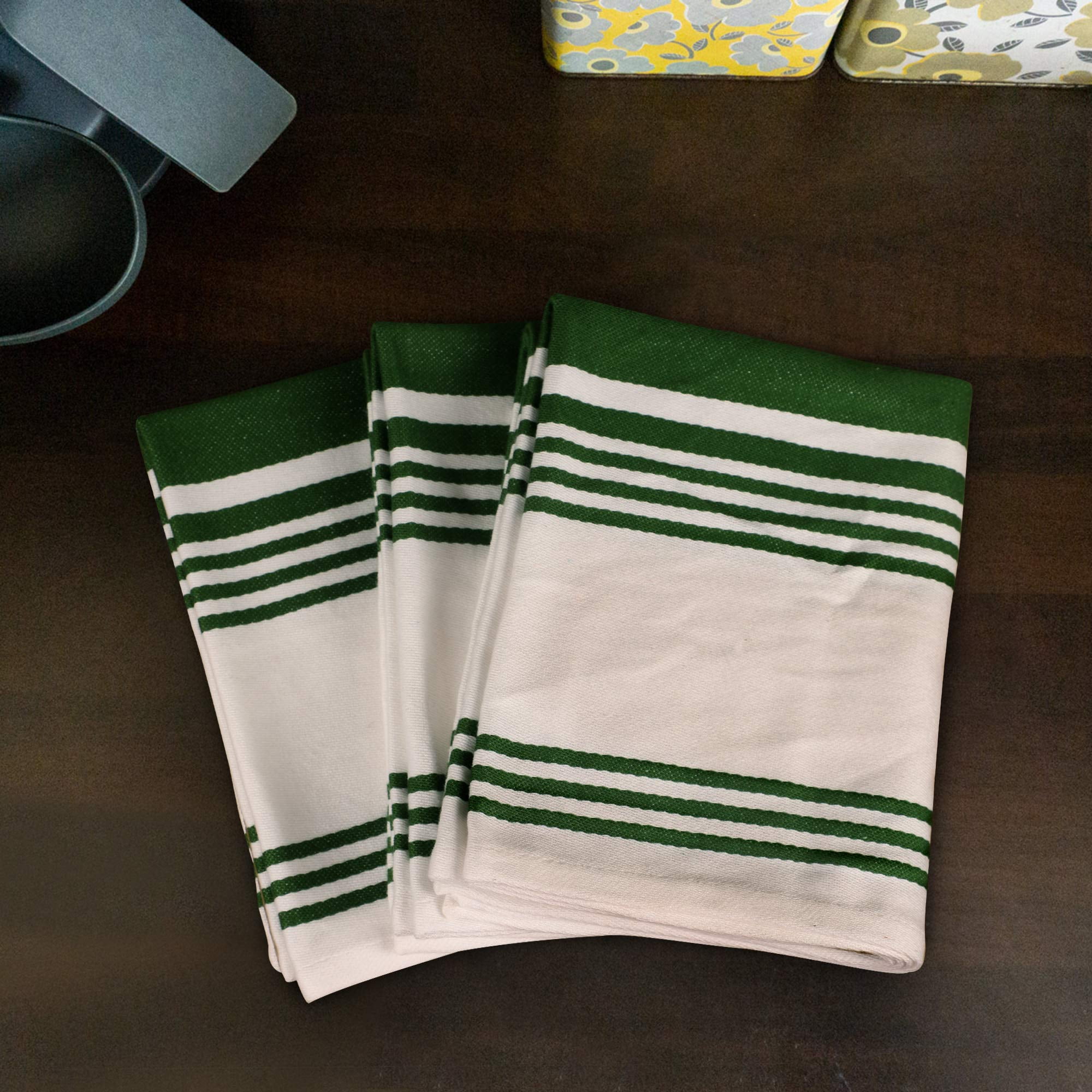 Urban Villa Kitchen Towels (20x30 Inches 6 Pack) Extra Large Premium Dish Towels for Kitchen Green & White Dish Cloths Highly Absorbent 100% Cotton Kitchen Hand Towels with Hanging Loop Tea Towels