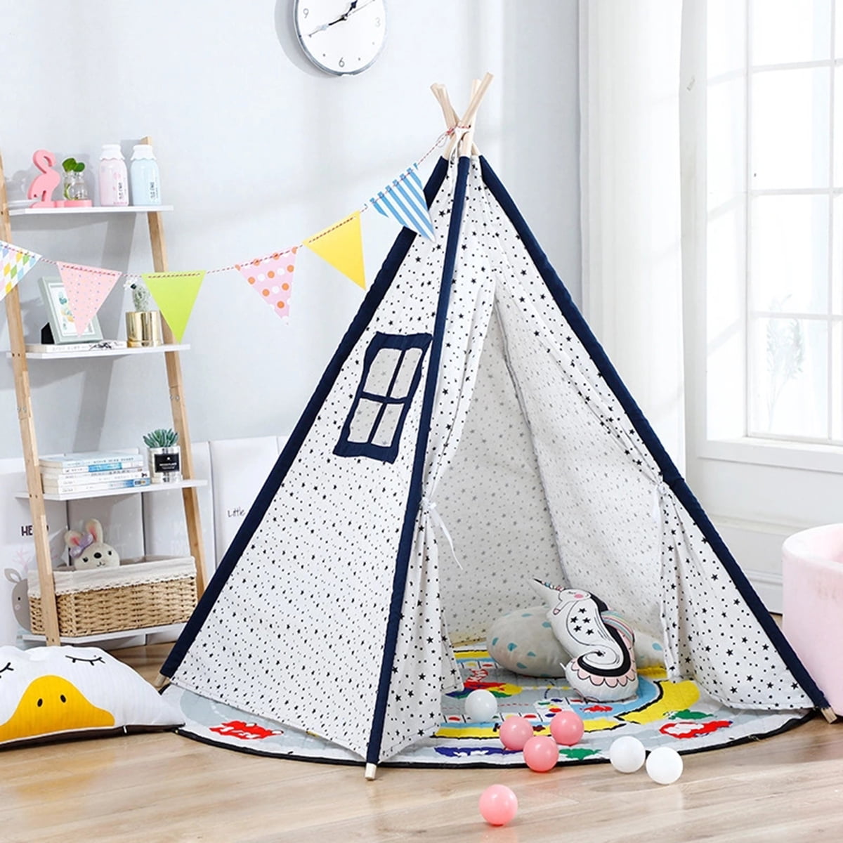 Teepee Tent for Kids Foldable Kids Play Tent for Girl and Boy with Carry Case & Bunting Room Decor Indoor & Outdoor Cotton Canvas Teepee 