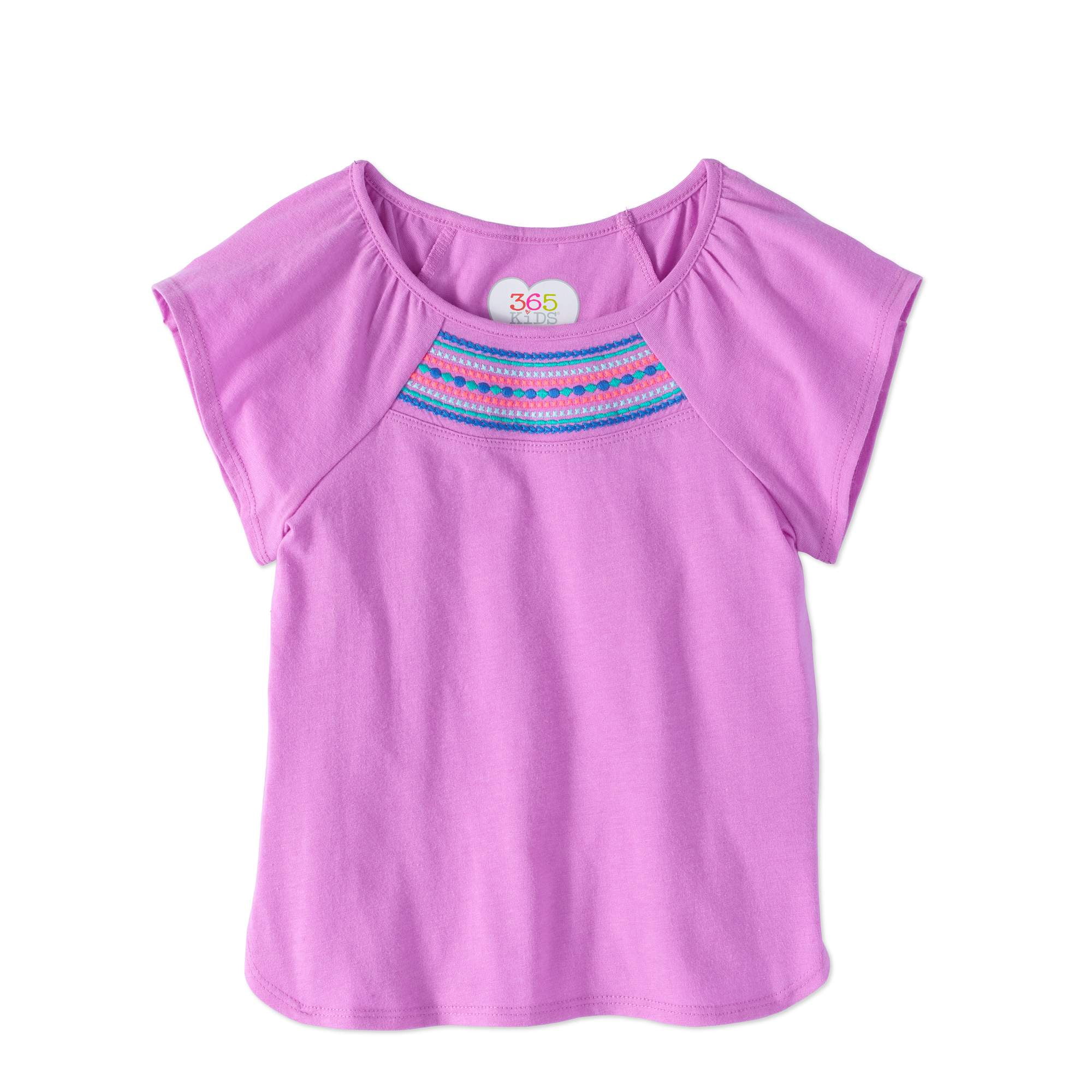 Little Girls' 48 Embroidered Neck Raglan TShirt