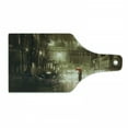 thumbnail image 1 of Urban Cutting Board, Woman with Red Umbrella in Street at Rainy Night in Town Shadow Urban Scenery Art, Decorative Tempered Glass Cutting and Serving Board, Wine Bottle Shape, Sepia, by Ambesonne, 1 of 1