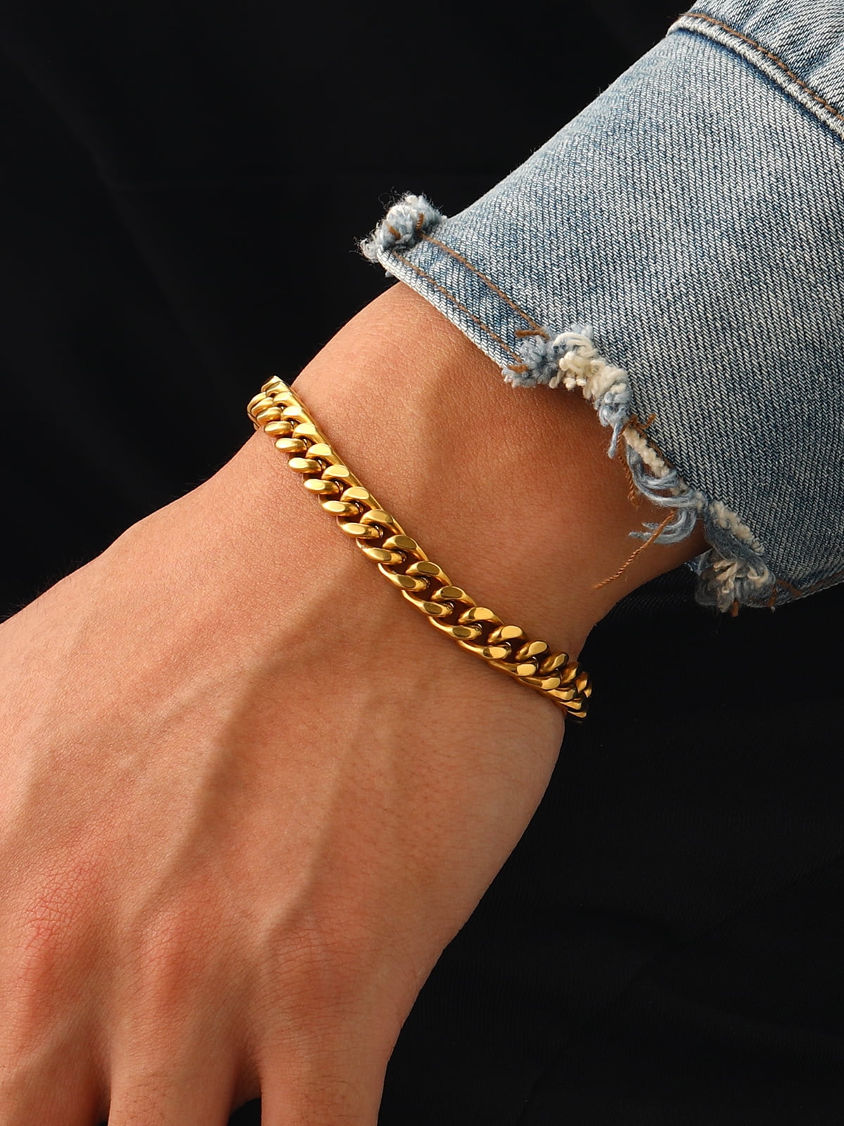 U7 Miami Cuban Bracelet for Men 14K Gold Plated Charm Bracelet 7mm Chain Bracelet Birthday Valentines Jewelry Gift 8.3inch