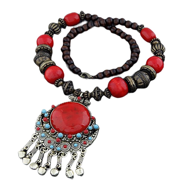 Colgante bohemio collar decoración moda exagerada Vintage largo vacaciones regalos Rojo Sunnimix Collar