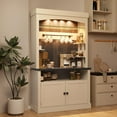 thumbnail image 3 of Coffee Bar Cabinet with LED Lights 72" Tall Buffet Cabinet with Storage Farmhouse Kitchen Sideboard Tall Coffee Hutch Cabinet with Microwave Stand/Wine Rack/Glass Shelf Dining Room(ship in 2 boxes), 3 of 7