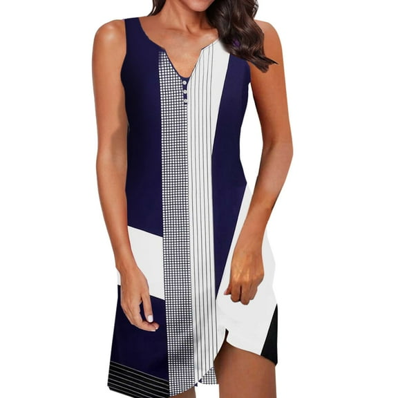 Dresses for Women, Womens Boho Floral Printed Button V Neck Sundress Summer Beach Vacation Sleeveless Tunic Dress