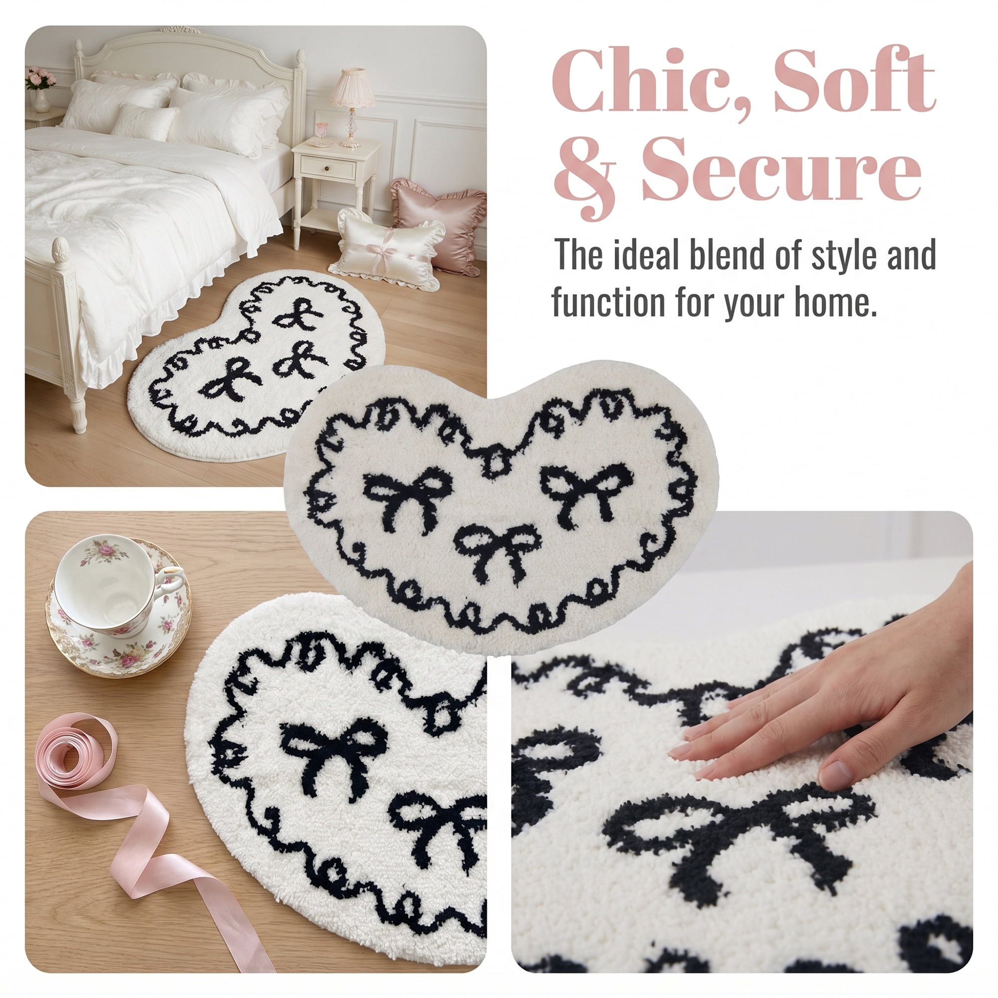 Unique Bargains Heart Shaped Shaggy Faux Fur Area Rug Non Slip Soft Plush 24" x 16" Beige