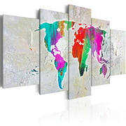 artgeist Canvas Wall Art Print World Map 225x112 cm / 89"x44" 5 pcs Home Decor Framed Stretched Picture Photo Painting Artwork Image k-A-0043-b-p