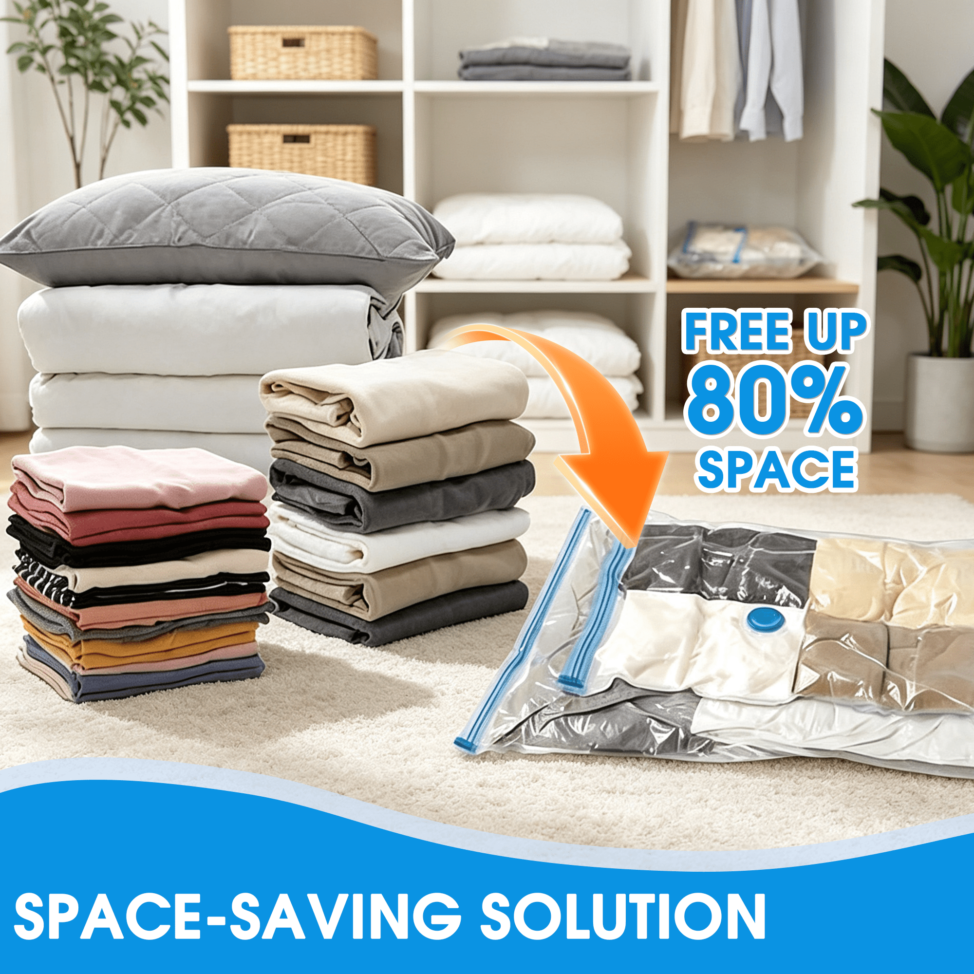 GARITIN Vacuum Storage Bags, 12 Pack Space Saver Bags for Clothes with Hand Pump, 4 Sizes Small Medium Large Jumbo for Clothing, Bedding, Pillows