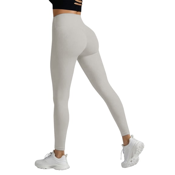 cocolona Ribbed Leggings for Women Fashion Solid Color High Waist Hip Lift Running Workout Yoga Pants