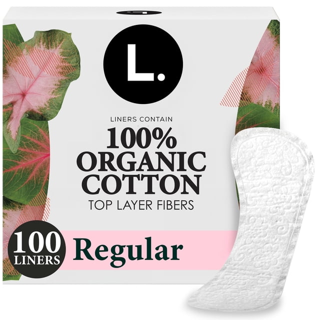 L. Liners for Women, Organic Cotton Top Layer, Regular Coverage, Pantiliners, 100 CT