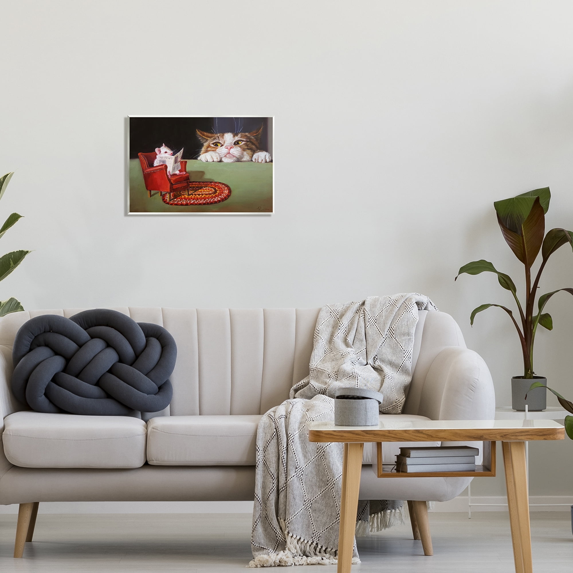 Stupell Industries Manx Cat Watching Mouse Animals & Insects Painting Unframed Art Print Wall Art, 19 x 13
