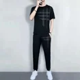 thumbnail image 5 of Conjuntos de ropa para hombre, pantalones de jogging, camiseta 5xl, chándal de gimnasio para hombre, parte superior lisa, trajes deportivos negros, algodón, estilo coreano básico, XL, 5 of 5