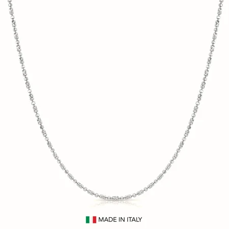 Tilo Jewelry Solid 925 Sterling Silver 2mm Diamond-Cut Beaded Station Chain Necklace with Secure Lobster Lock | 18 Inch | Everyday Necklace for Women, Men, Unisex