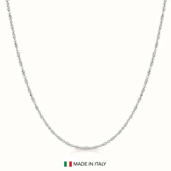 Tilo Jewelry Solid 925 Sterling Silver 2mm Diamond-Cut Beaded Station Chain Necklace with Secure Lobster Lock | 18 Inch | Everyday Necklace for Women, Men, Unisex