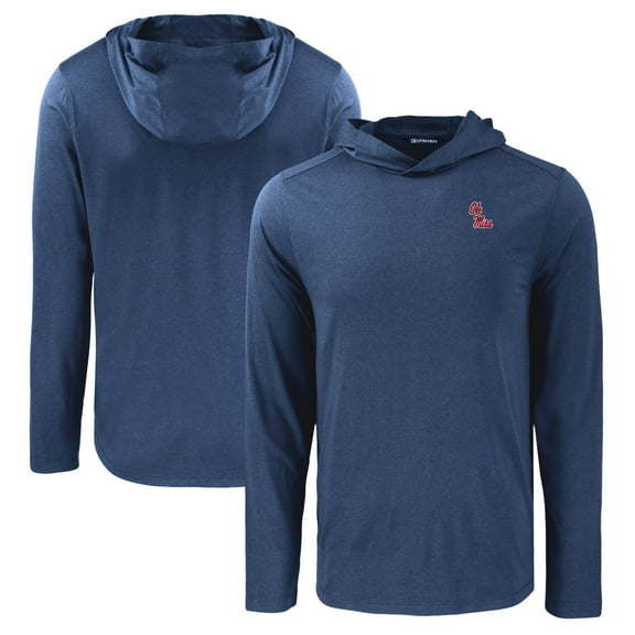 Men's Cutter & Buck Navy Ole Miss Rebels Coastline Epic Comfort Eco Recycled Long Sleeve Hoodie T-Shirt