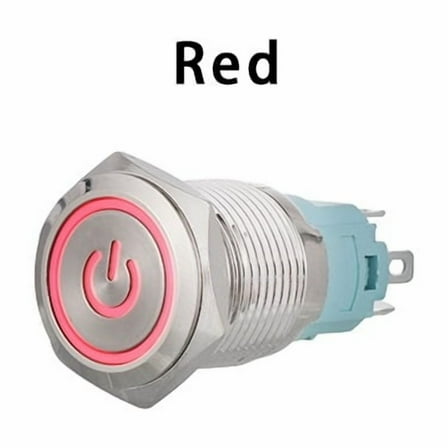 Metal On/Off Illuminated Power Switch Push Button Red LED Light 12V 16mm Round