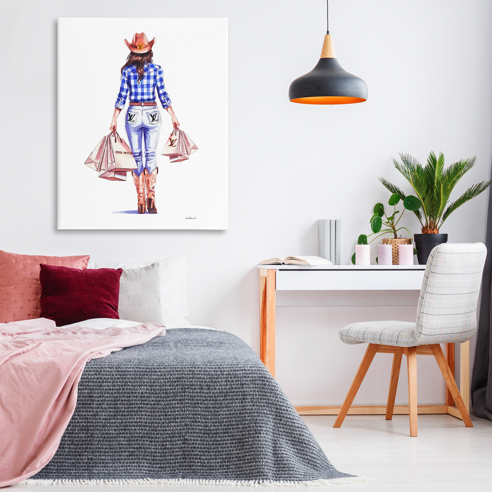 Stupell Industries Trendy Shopping Cowgirl People Painting Wrapped Canvas Art Print Wall Art, 36 x 48