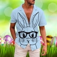 thumbnail image 2 of Spring Summer Casual Button Down Shirt Men's Easter Rabbit Print Short Sleeve Blue XXXL, 2 of 4