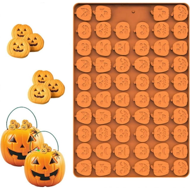 Moldes de silicona para Halloween, 58 cavidades, mini molde de silicona con forma de calabaza, apto para uso alimentario, para gomitas, galletas y dulces (1 calabaza)