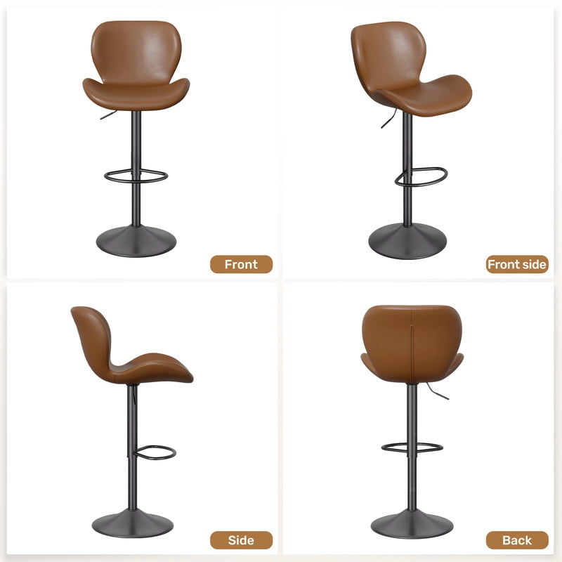 Hawsaiy Modern Swivel Bar Stools Set of 2, PU Leather Bar Chairs with Back & Footrest, Adjustable Height 22.2"-31" for Kitchen Island,Dark Brown