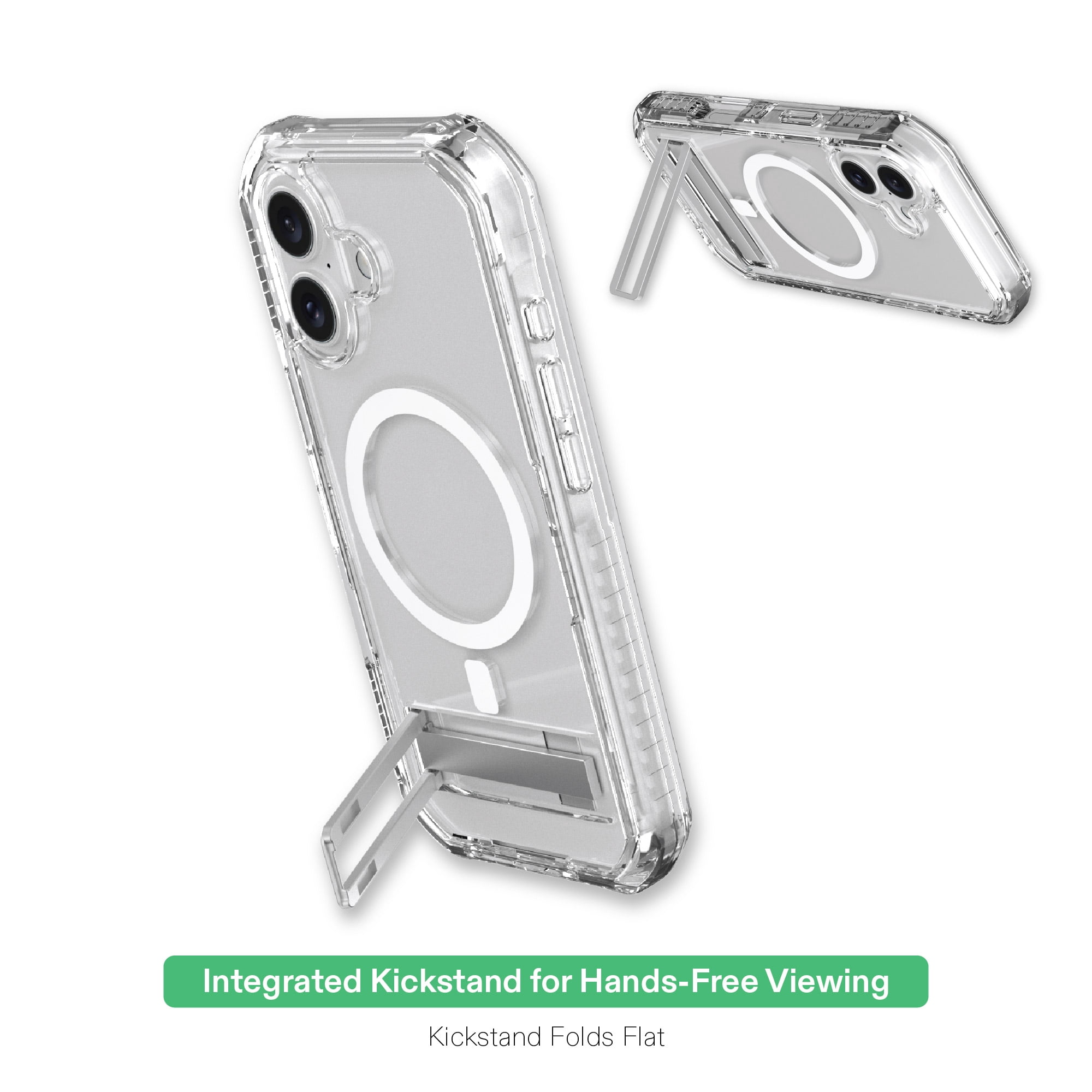 onn Rugged Phone Case with Kickstand for iPhone 17, MagSafe Compatible - Clear