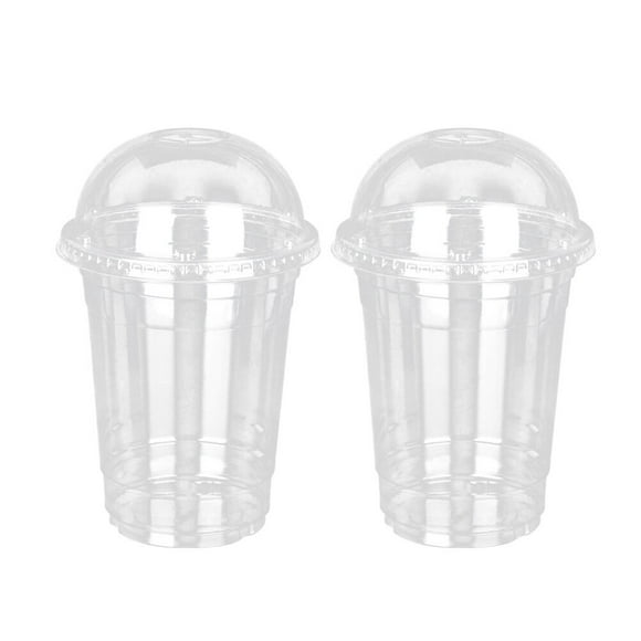 50pcs Jetables en Plastique Transparent Tasses à Jus Boissons Froides Emballage à Emporter (avec Couvercle de Dôme)