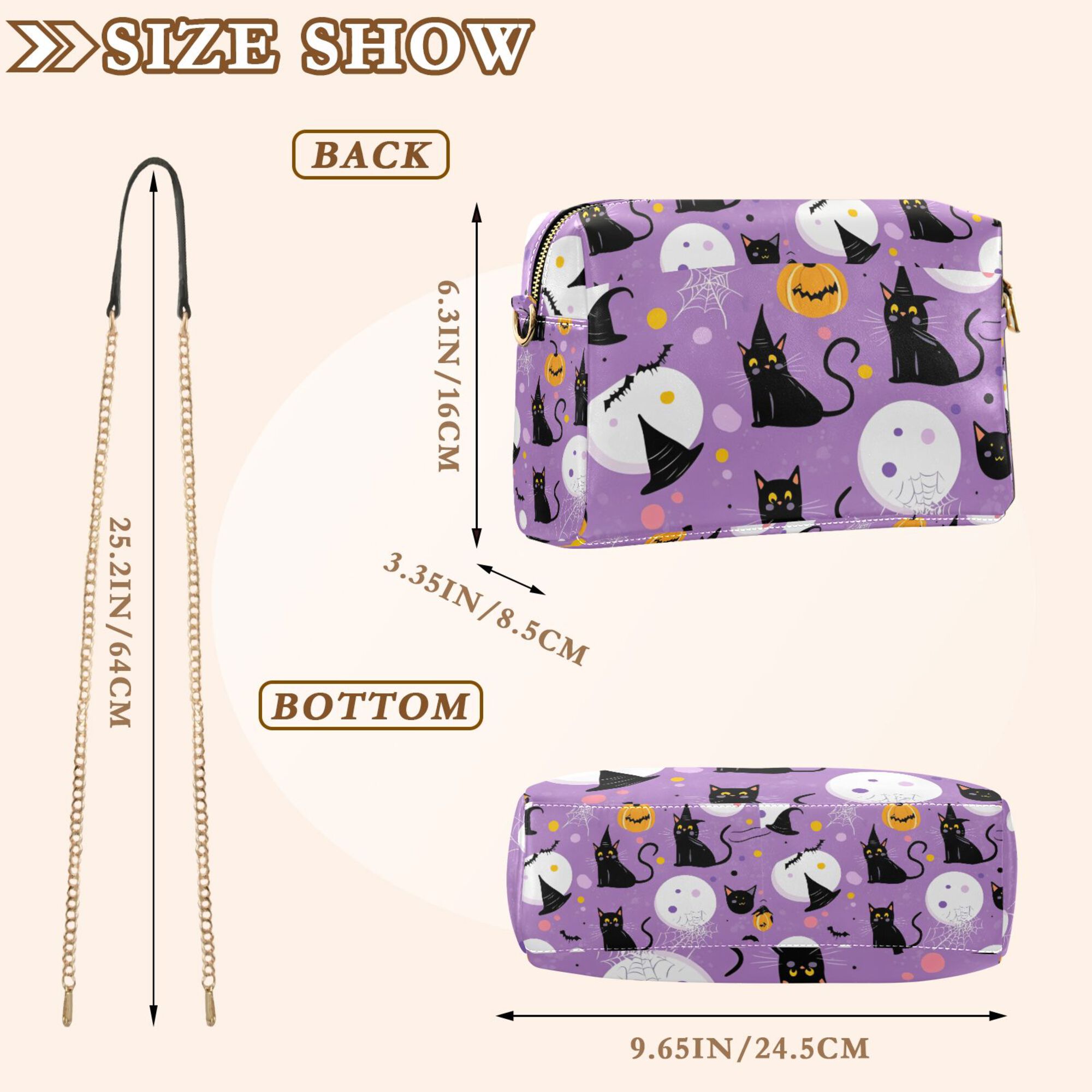 FORMRS Women Crossbody Purse with Chain Strap Vegan Leather Shoulder Handbag, Purple Halloween Pattern