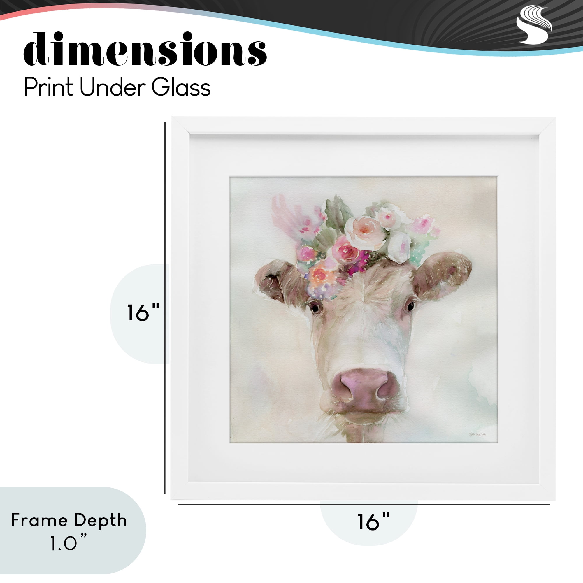 Stupell Industries Betsy Cow with Flowers White Framed Print Under Glass, design by Stellar Design Studio