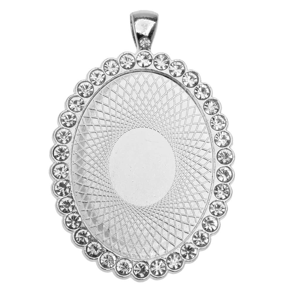 Bezel Pendant, Oval with Crystal Edge 40x30mm, 1 Piece, Silver Tone ...