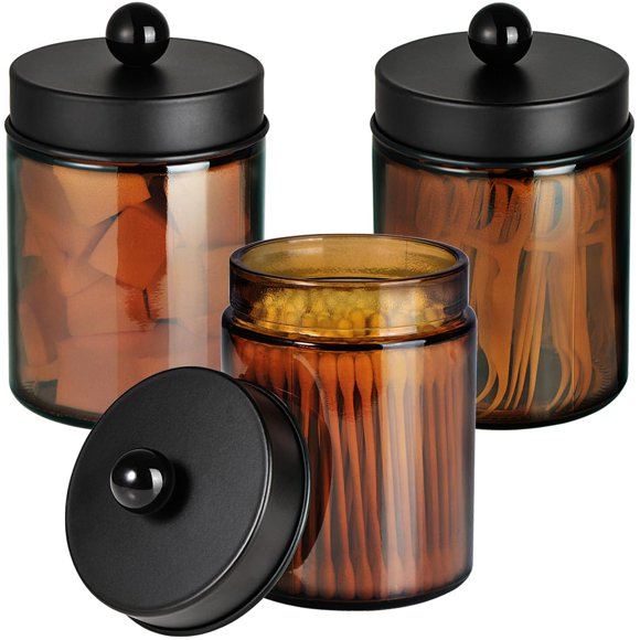 Tarro de boticario Komashr de cristal ámbar Qtip Holder, 240 ml, paquete de 3