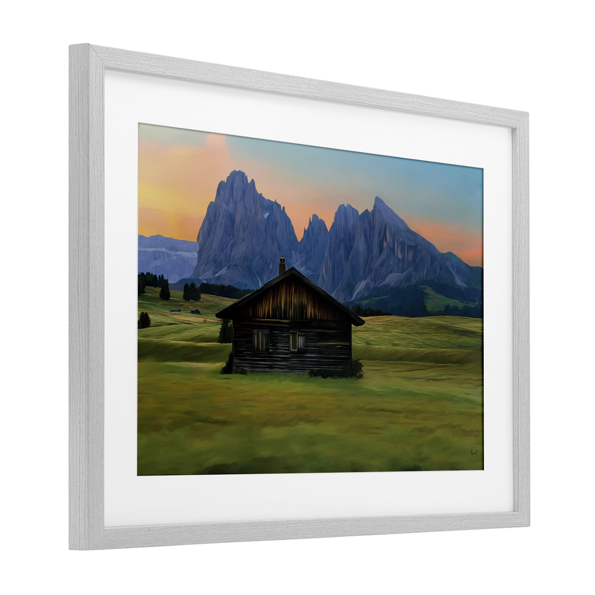 Stupell Industries Solitary Cabin with Looming Cliffs Gray Framed Print Under Glass, design by Renel Peters