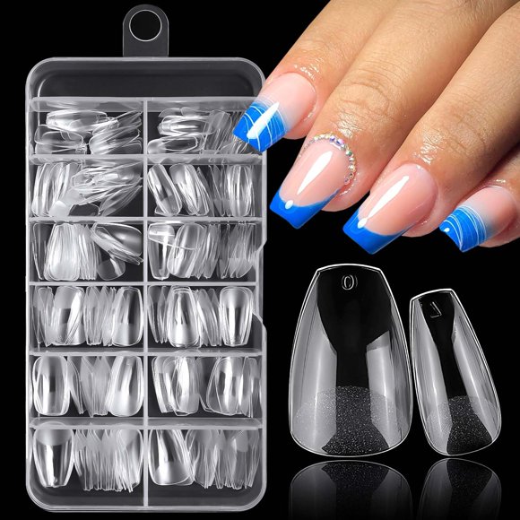 Fake Nails LuckForever - Puntas de gel transparentes para ataúd cortas (240 unidades)
