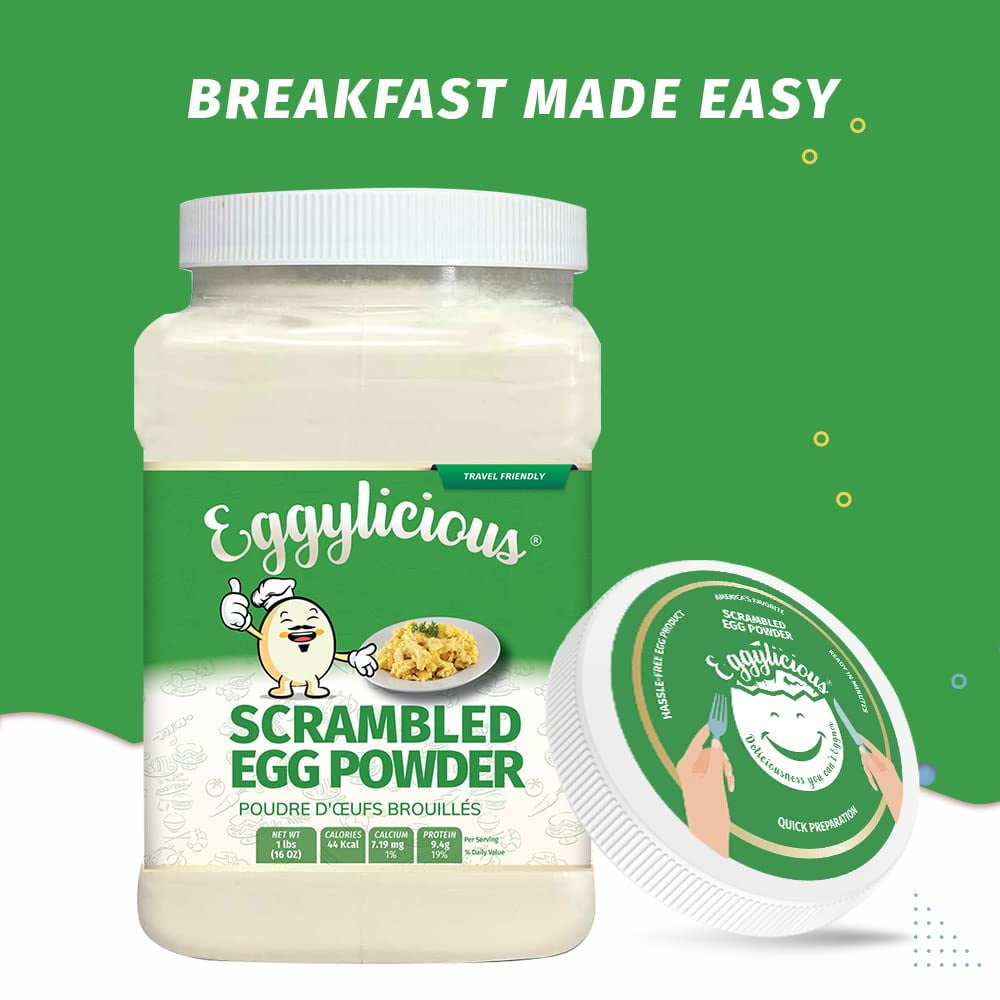 Eggylicious- PACK of 4 - Egg Scramble Mix – Made w/ Hormones Free Whole Eggs/Protein Packed –Easy & Delicious Breakfast - Ideal for Outdoors/Camping/Backpacking- Easy Storing 1 lb Jar