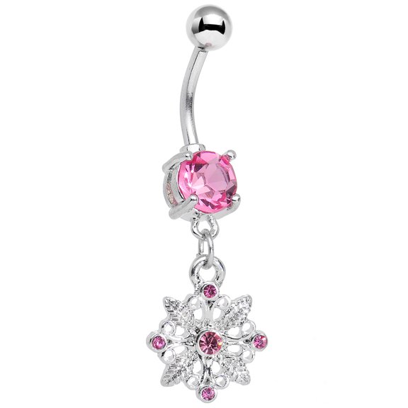 Body Candy Stainless Steel Pink Highland Wildflower Dangle Belly Ring