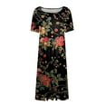 thumbnail image 4 of DBAIXID Knee Length Dress for Women Summer Plus Size Short Sleeve Crewneck Floral Print Flowy Midi Dresses with Pocket Black 3XL, 4 of 5