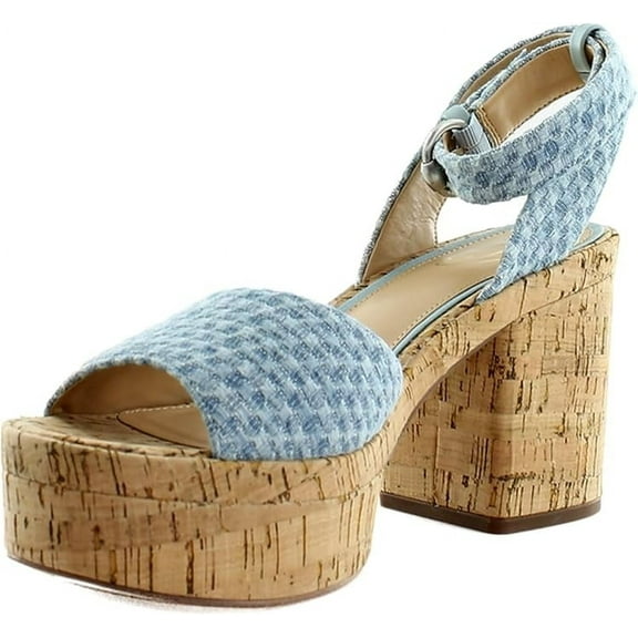 Sam Edelman Immie Montrose Blue Ankle Strap Open Toe Block Heeled Sandals (Montrose Blue, 9)