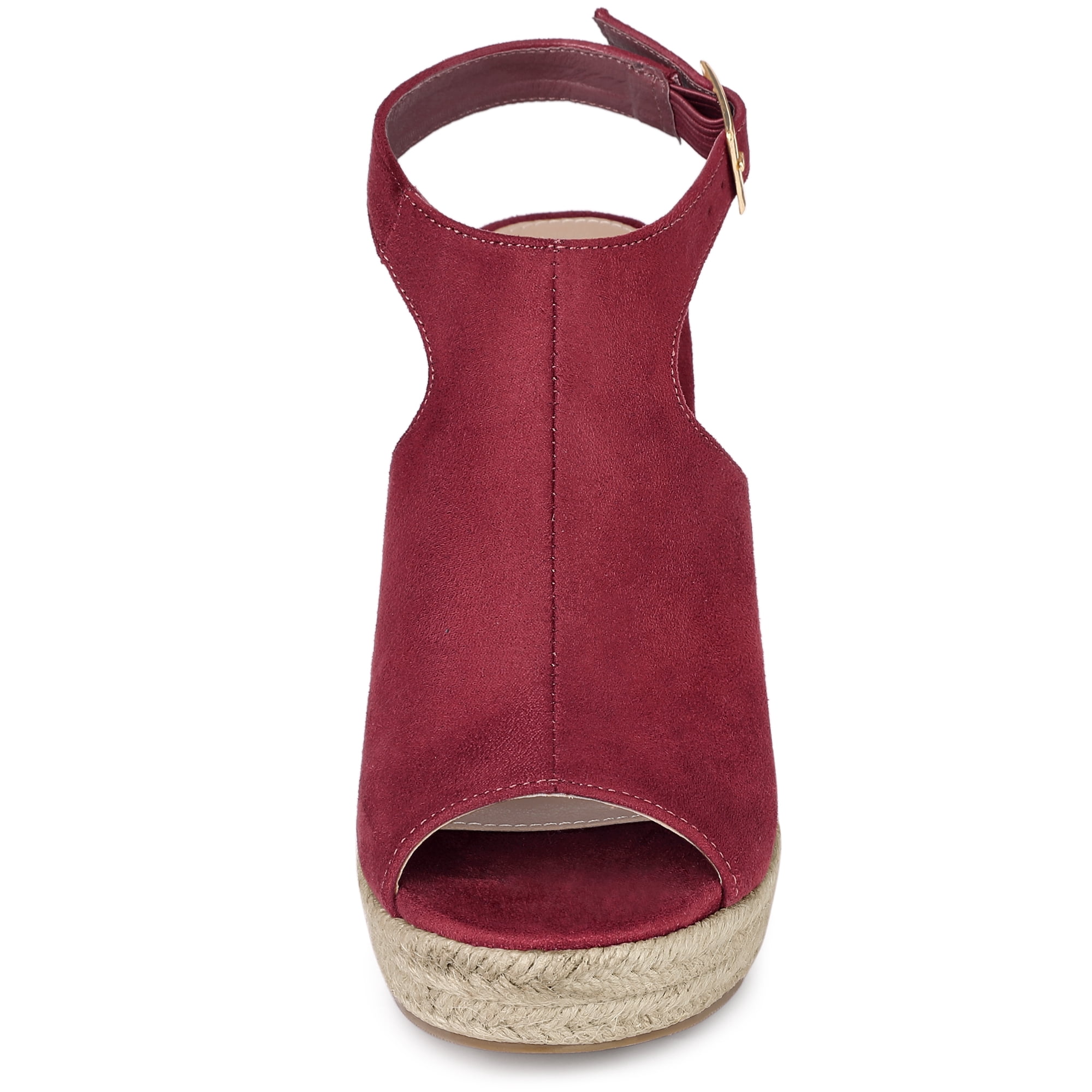 DARING DIVA Women's Slingback Peep Toe Wedge Sandals Burgundy US 7/UK 5/EU 37