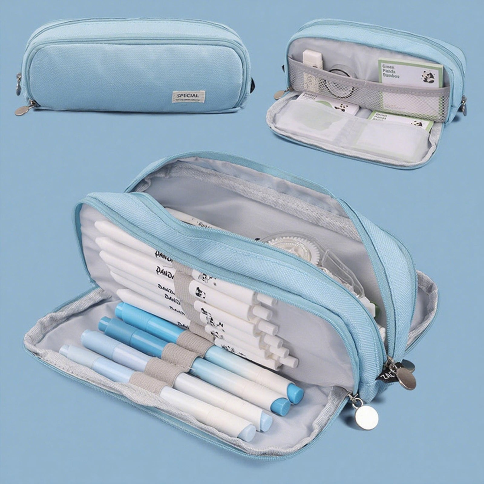 Wovilon 3 Pack Multi-Layer Fabric Pencil Case, 8.6"x2"x3" Japanese Korean Style Pen Holder, Large Capacity Stationery Organizer, Wear-Resistant Student School Bag