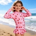 thumbnail image 2 of Bainana Baby Girls Swimwear Two Piece Cute Bikini With Long Sleeve Rash Guard And Swim Shorts For Toddler Kids Cute Seaside Bathing Suit Pink Size 4-5 Years, 2 of 7