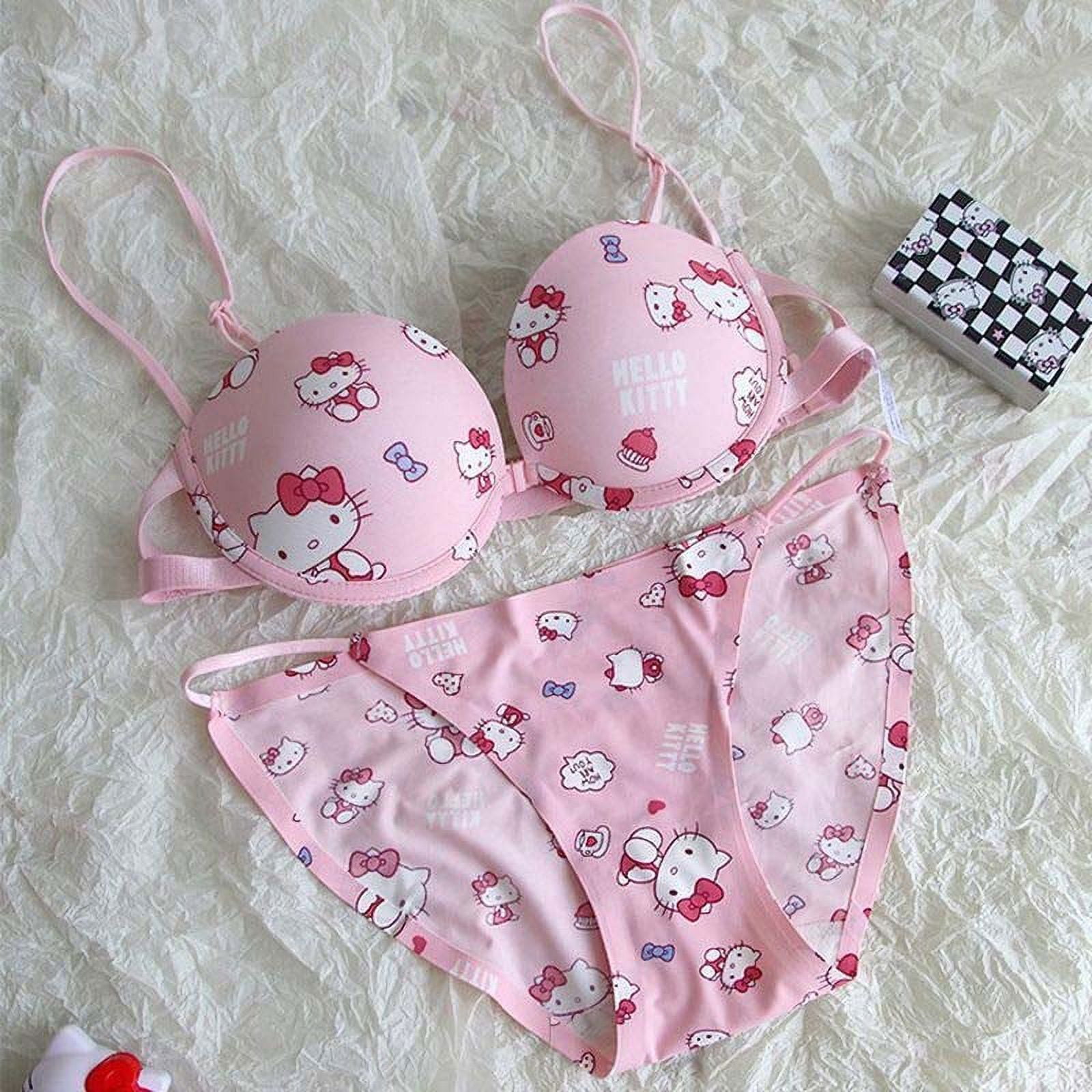 Sanrio Cute Hello Kitty Bra Sexy No Wire Push Up Underwear Women Seamless  Bra Girls Students Bras Breathable Gathered Lingerie