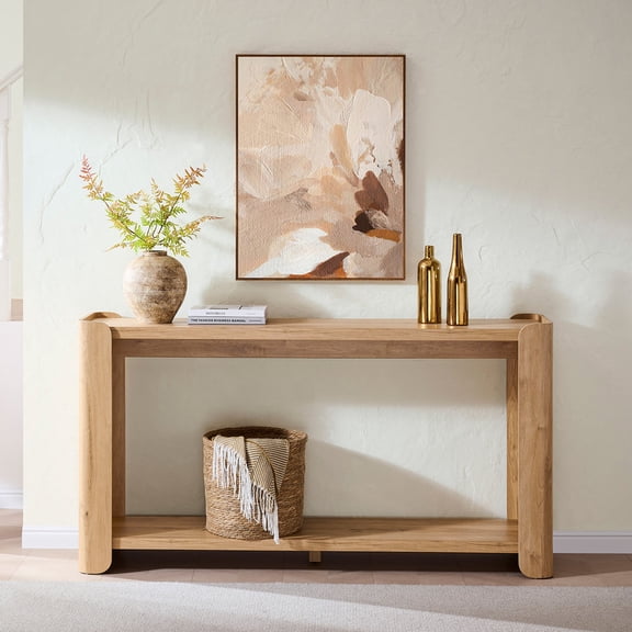 Aitjunz 63" W Long Console Table for Entryway, 2-Tier Modern Narrow Entryway Table with Storage, Natural