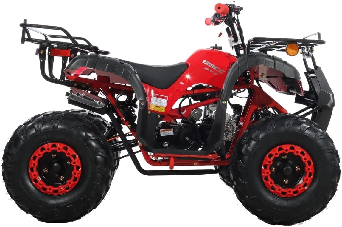 HHH Upgraded   125cc ATV Four Wheeler Quad with LED Lights, Matching Rims ,  Reverse for youth ( Factory Packaged ) ( Red )