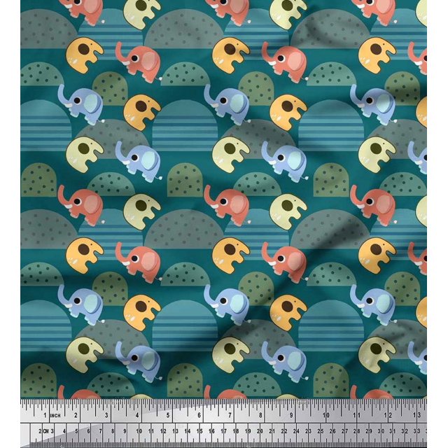 Soimoi Poly Georgette Fabric Cute Elephant Kids Decor Fabric Printed Yard 52 Inch Wide
