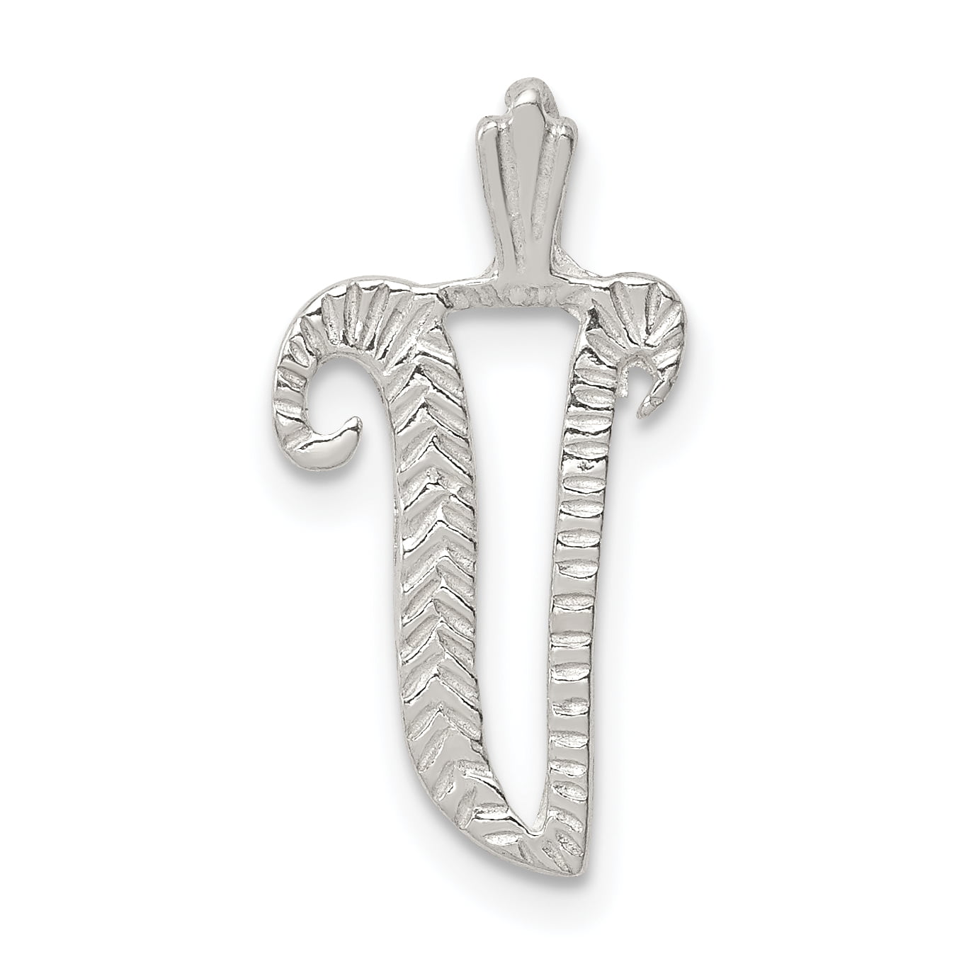 Solid 925 Sterling Silver Polished & Textured Letter A Chain Slide Pendant