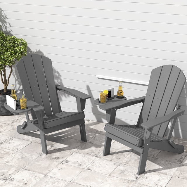 FOOWIN Chaises Adirondack Pliantes en HDPE, Ensemble de 2, Gris