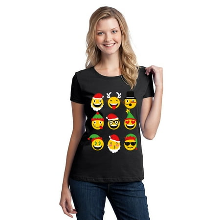 Christmas Emoji Funny Women's T-shirt, L, Black (Best Black Emoji App)