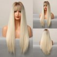 thumbnail image 1 of Peluca sintética larga y recta con flequillo para mujer, pelo falso suave y sedoso Natural, resistente al calor, color rubio, colorido, uso diario en fiestas, 1 of 4