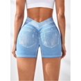 thumbnail image 3 of Women Sexy V Waist Denim Print Biker Shorts Back Ruched Butt Lifting Stretch High Waist Yoga Workout Athletic Shorts, 3 of 6